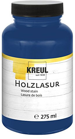 KREUL 78210 - Farbintensive Acryl Holzlasur, 275 ml Kunststoffglas in ultramarin, für unbehandeltes, natürliches Holz und saugende Naturpapiere, fließend - flüssige Farbe auf Wasserbasis