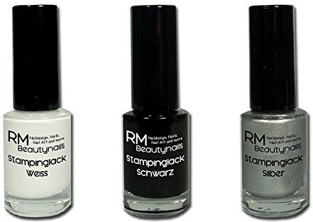 3x 5ml Stampinglack Weiss Schwarz Silber Nagellack Lack (3er Pack)