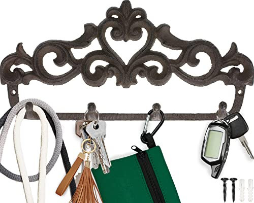 Comfify Colgador de pared de hierro fundido – Diseño vintage con 4 ganchos – llaves, toallas, etc. – Montaje en pared, metal, resistente, rústico, vintage, idea de regalo decorativa