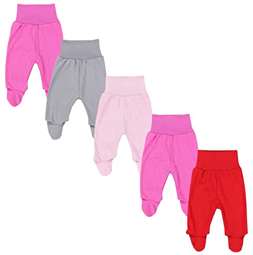 TupTam Baby Strampelhose Jungen Mädchen Hose mit Fuß 5er Pack, Farbe: Mädchen 2, Größe: 56