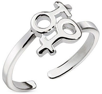 Bungsa Zehenring mit Weiblichkeitssymbol Frauenzeichen Venus Größenverstellbar silberfarben (Zehring Fussschmuck Fussring Toe-Ring Nail Ring Mittelring Nagelring biegbar verstellbar)