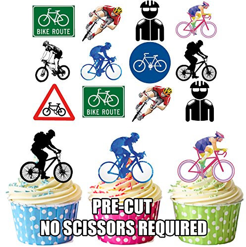 AK Giftshop Cycling/Cyclist Party Pack, 36 Cup Cake Toppers - Edible Stand Up Decorations