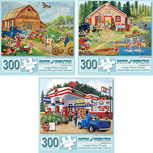 Bits and Pieces - Set of Three (3) 300 Piece Jigsaw Puzzles for Adults - Americana Collection - 300 pc Jigsaws by Artist Kay Lamb Shannon