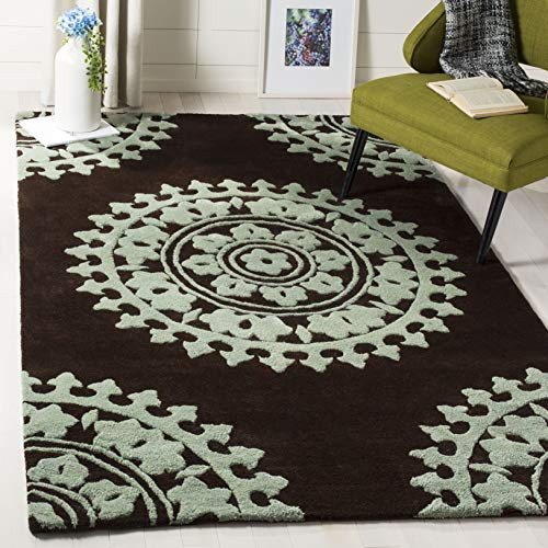 SAFAVIEH Soho Collection Area Rug - 5' x 8', Brown & Teal, Handmade Wool & Viscose, Ideal for High Traffic Areas in Living Room, Bedroom (SOH732C)