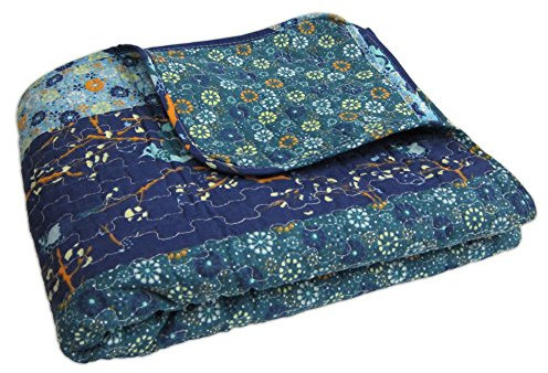 Lush Decor Royal Empire Throw-Floral Stripe Reversible Design Blanket-60” x, Peacock Blue, Cotton, 50-Inch