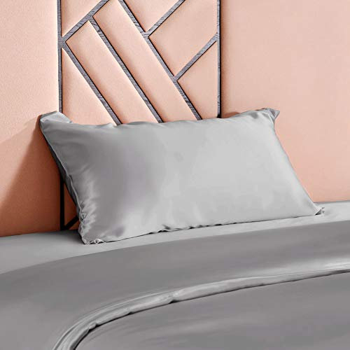 THXSILK 100% 19 Momme Seide Kissenbezug Kissenhülle mit Reißverschluss - Seide Kissen Bezug - Super Weich und Glatt Seide Kopfkissenbezug (40x80cm, Grau)