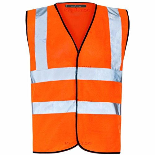 MyShoeStore® Hi Vis Vest Yellow & Orange Small to 6XL 2 Band & Brace (Medium, Orange)