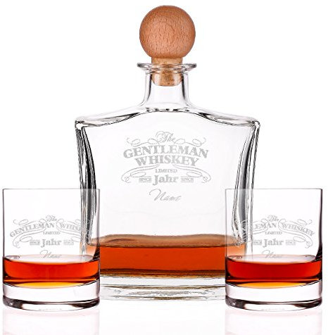 Herz & Heim® Gentleman Whiskey Set aus gravierter Karaffe mit 2 Whiskygläsern