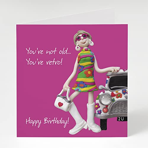 Holy Mackerel you're not old you're retro groovy female birthday card for her - designed by artist Erica Sturla - 15cm square and blank inside for your message - made in the UK