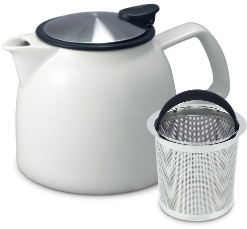 FORLIFE Bell Ceramic Teapot with Basket Infuser, 26-Ounce/770ml, White