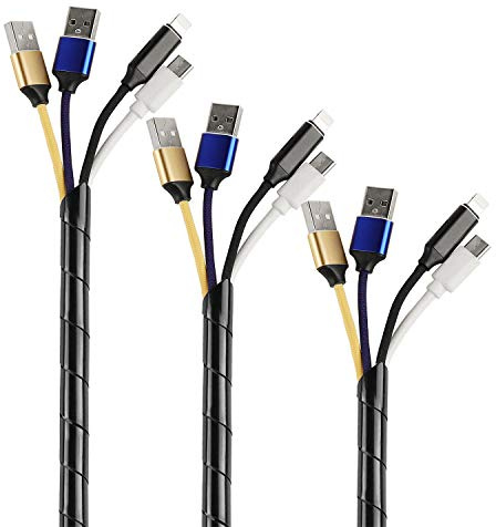 TPFNet 3er Pack Spiral Kabelschlauch 20-130mm Durchmesser, Kabel Organizer, Kabel verstecken, Kabel Kanal, Kabelkanal Schutz Kabelhülle, Kabelschutzschlauch Schwarz, 10m