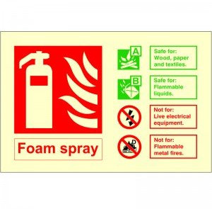 Glow In The Dark Foam Fire Extinguisher ID Sign 150mm x 100mm - Rigid Plastic (PP-51Y)