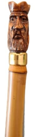Stock-Fachmann® Spazierstock Gehstock Flanierstock Bambus Mit Ausgefallenem Griff In Kopfform King Und Schmuckband Am Schaft Länge 90cm