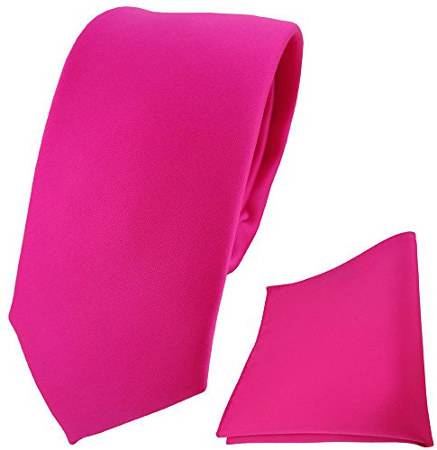 TigerTie - schmale Designer Krawatte Einstecktuch in pink rosa einfarbig einfarbig uni
