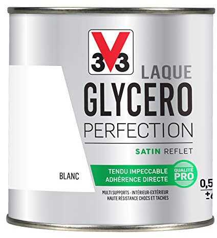 V33 Peinture multi-supports monocouche Laque Glycéro satin, Blanc 0,5 L