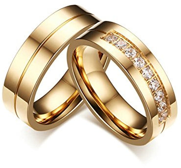 Beydodo 1 PCS Trauringe Damen Ring Edelstahl Hochglanzpoliert Weiß Zirkonia Breite 6MM Trauringe Freundschaftsringe Paarringe Gold Größe 60 (19.1)