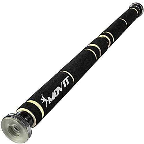 MOVIT Türreck Klimmzugstange zum Eindrehen, stufenlos anpassbar (62,5 – 100 cm), bis 350 kg belastbar, transparente Seitengummis, XXL Softgrip, Schwarz/Weiß