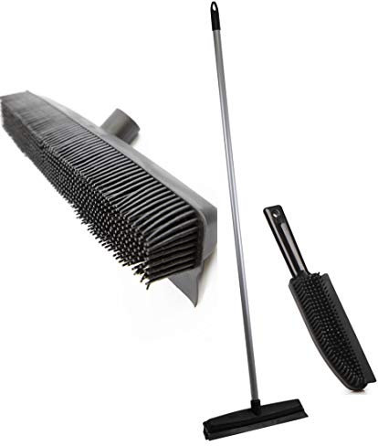 Professional Rubber Broom and Hand Brush Twin Pack Ideal Pet Hair Removal Sweeping Brush - Quickly and Easily Remove Pet Hair From Carpets & Floors