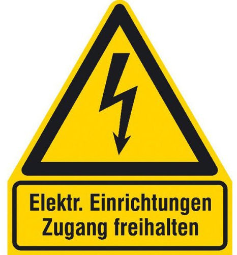 Betriebsausstattung24 Warn- Kombischild Elektr. Einrichtungen Zugang freihalten - PVC-Folie, selsbtklebend - 21,0 x 23,8 cm - Text und Symbol Schild