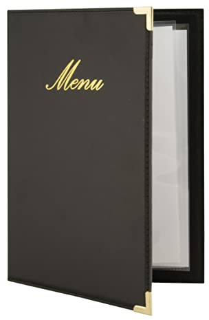 SECURIT - Speisekarte Classic Range A5 - Kunstleder - Schwarz | 1 Einleger doppelseitig = 4 Seiten - Goldene Metallecken - Erweiterbar bis 40 Seiten