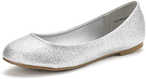 DREAM PAIRS Women's Sole-Simple Ballet Flat,Ladies' Ballerina Walking Flats Shoes for Comfort and Fashion Style,Size 9,Silver/Glitter,Sole-Simple