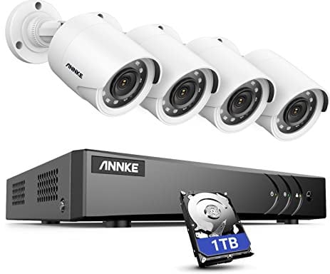 ANNKE 8 Channel Outdoor Security CCTV Camera Systems, Smart Human & Vehicle Detection, 3K Lite DVR with 1TB Hard Drive and 4 x 2MP 1920TVL Home Security Cams, Dual-light with Color Night Vision, IP67