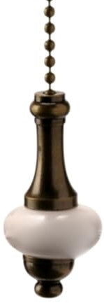 Dalton Electrical Accessories Decorative Antique Brass/Bronze & White Ceramic Disc Bathroom Pull Chain/Pull Cord Replacement