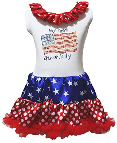 My 1st 4ème juillet Robe Drapeau USA pour homme étoiles Dot Rouge Bleu Jupe Fille Vêtements 1–8Y - - Large