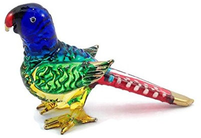 Mr_air_thai_Glass_Blown Kleine 5.1 cm lange blau-grün-rote Papageien-Figur – Miniatur, mundgeblasenes bemaltes Glas, blauköpfige Pionus-Vögel, bunte Kristalltiere, Dekoration, Geschenke