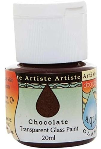 Artiste Glass Paint 20ml Aquaglass Chocolate, Water Based Paints, For Painting On Glass, Perspex, Acetate, Gentle Translucent Finish, Wipe Clean When Wet, Water Proof Once Dry, Glass Crafting