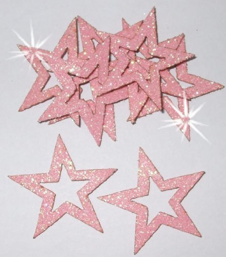 Baby Pink 24 Fabric Glitter 35mm Star Outline Iron-On