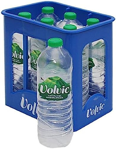 Tanner - Der kleine Kaufmann DEKO Getränkekiste Volvic (Kaufladenzubehör, scannbar, 6 Flaschen aus Kunststoff) 0074.0