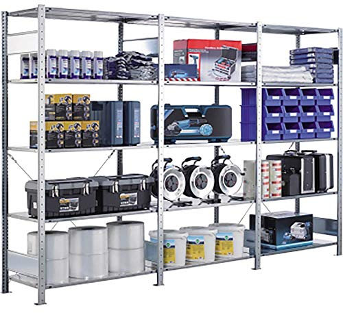 SCHULTE LagertechnikAnbauregal, Fachbodenregal Stecksystem MULTIplus150, 200 x 100 x 40 cm (HxBxT), 5 Fachböden, Kreuzstrebe, verzinkt