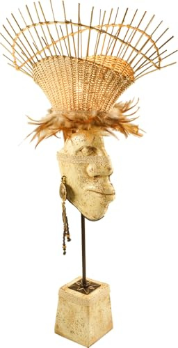 Tischleuchte Kokopelli - exotische Mactansteinlampe, Inca Table Lamp H1118 | Metallschaft, verziert mit echten Federn, Abaccaband, hängendem Ohrring, einzigartiges Design