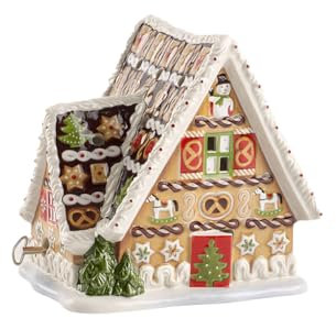 Villeroy & Boch Maison En Pain D’Épices Avec Boîte À Musique Et Support Pour Bougie Chauffe-plat Christmas Toys Décoration de Noël, Porcelain, Blanc, 21 x 21 x 18.5 cm