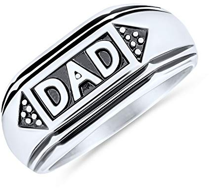 Bling Jewelry Herren Word Band Siegelring Dad Für Vatertagsgeschenk Für Männer Oxidiertes Schwarz Silberton Edelstahl