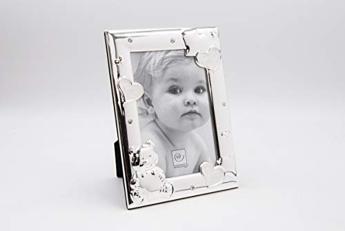 Mascagni 2GA M867 Bilderrahmen für Babys, mit Emaille und Kristallen, Metall, silberfarben, 10 x 15 cm