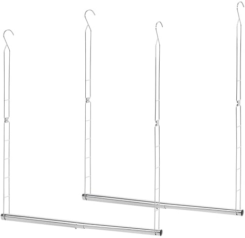 STORAGE MANIAC Hanging Closet Rod, Adjustable Width and Height Closet Hanging Organizer, Space-Saving Clothes Hanging Bar, Closet Extender Hanging Rod Double Closet Hanging Rod, 2 Pack Chrome