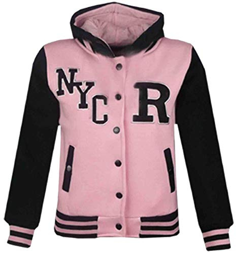 A2Z 4 Kids Boys Girls Hooded Varsity Jacket Button Fastening Coat | Contrast Sleeve Outerwear With Ribbed Trim For Everyday Comfort