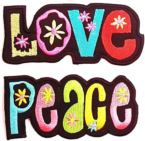 Aufnäher Love + Peace Patches Aufbügler 2 er Set jeweils 10.5 x 5 cm