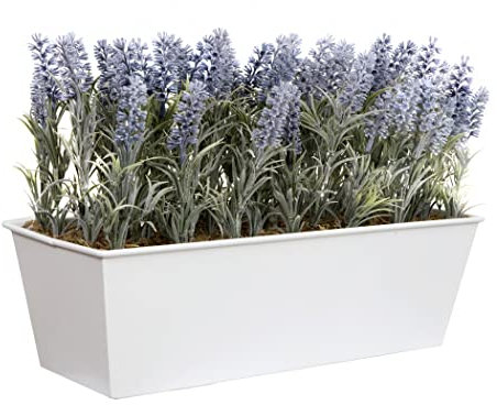 GreenBrokers Maceta Artificial de Lavanda en Lata Blanca (Caja con Ventana), 45 cm