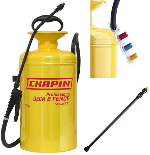 Chapin 30600 2-Gallon Professional Tri-Poxy Steel Deck Sprayer for Deck Cleaners and Transparent Stains and Sealers, Yellow/Red