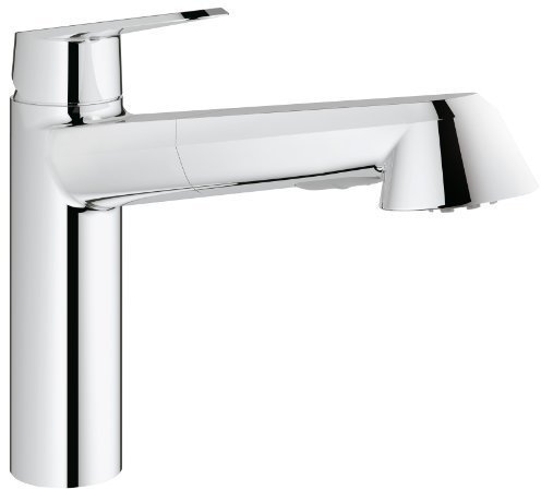 Grohe 31121002 Eurodisc Cosmopolitan Single Lever Sink Mixer Tap, Pull-Out Rinsing Spray with Low Pressure for Open Water Heaters