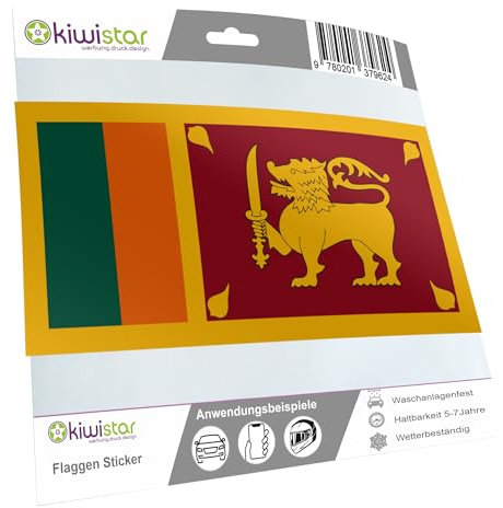 Kiwistar - Autoaufkleber Sticker Fahne Flagge Aufkleber 10cm Sri Lanka Flagge Länder Wappen Fahne Sticker Kennzeichen - Auto - Fahrrad - LKW