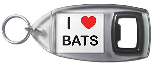 I Love Heart Bats - Plastic Bottle Opener Key Ring