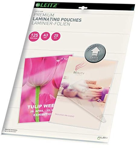 Leitz Heißlaminierfolien A3 125 mic, Laminierfolien in Premium-Qualität im 100er Pack, Glänzend, Transparent, Vereinfachtes Einlegen durch UDT, iLAM, 74880000