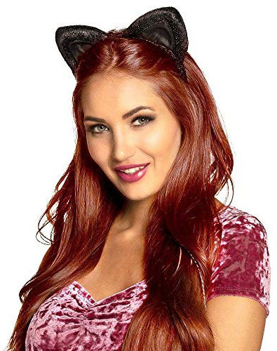 Boland 52336 - Haarreif Katze, Schwarz, aus Samt, Kopfschmuck, Tiara, Panther, Tier, Kostüm, Karneval, Mottoparty
