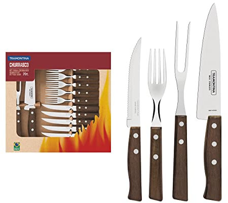 Tramontina - Couverts à steak et kit découpe tradicional 14 pcs. Inox et bois.