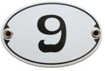 Nummer 9 Emaille Schild Zimmer Jugendstil Türschild 7 x 10,5 cm Wandschild Haus Nummer Emailschild oval weiß (ohne Holzrahmen)