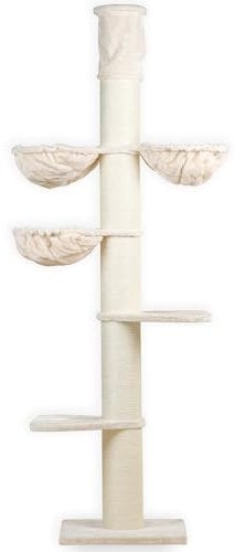 RHRQuality Kratzbaum für große Katzen – Maine Coon Tower Plus – 235 bis 255 cm hoch – Mit extra dicken 20 cm Sisalstämmen – Creme